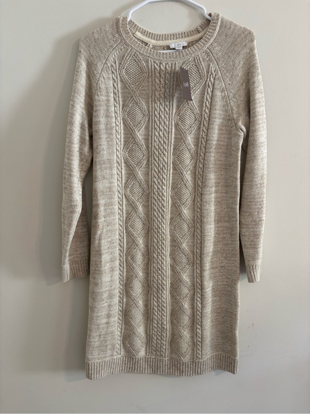 NWT J. Jill Cream Cable Knit Mini Sweater Dress Size XS